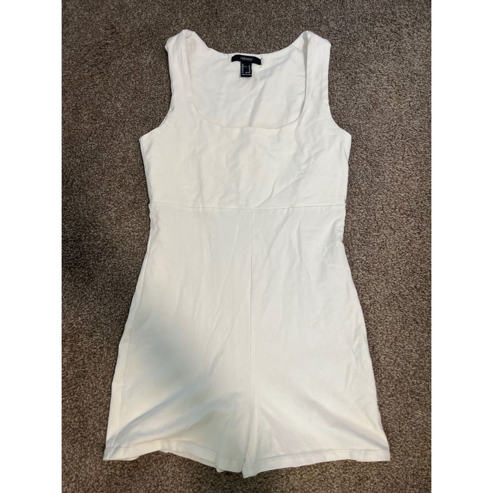 Forever 21 White Square Neck Sleeveless Romper Bodysuit Women's Medium
